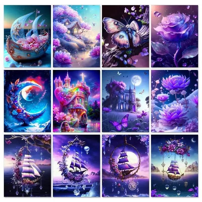 

GATYZTORY Раскрашивание по номерам на холсте фиолетовый пейзаж Раскрашивание по номерам для взрослых подарки Раскрашивание по номерам пейзаж