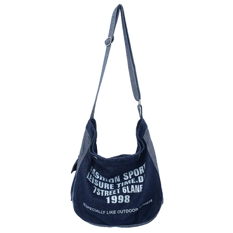 Letter Print Denim Shoulder Bags For Women Qualitied Shopper Eco Bag Korean Canvas Messenger Bag Y2K Satchel Adjustable Strap