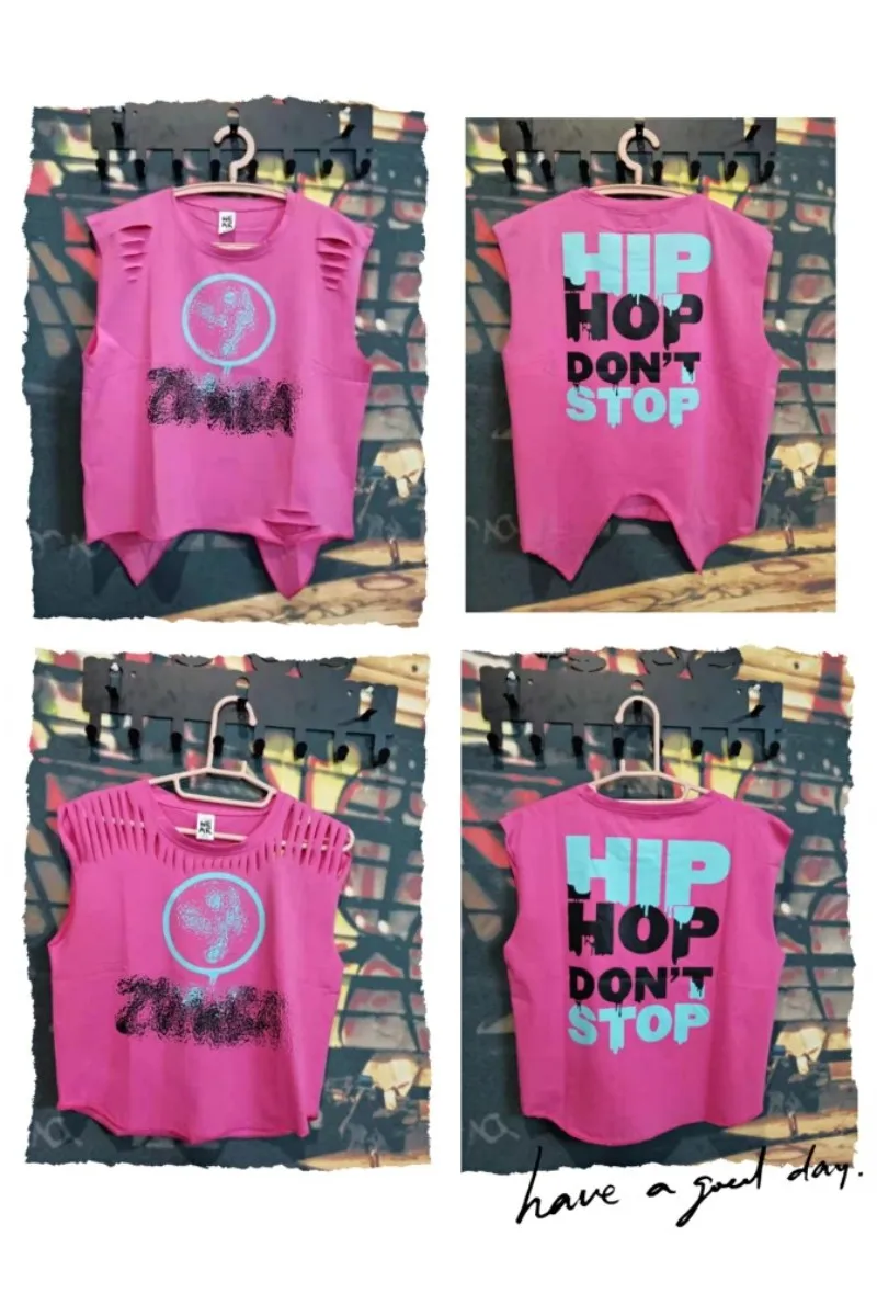 

ZW customized version DIY personality fitness sports women's super short top does not collide with pure cotton, loose and ripped