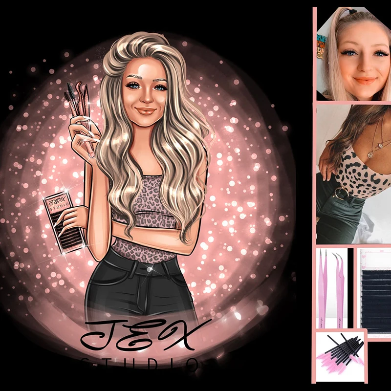 Портрет мультфильм логотип Рисунок Ресницы Наклейки ногти салонный Аватар