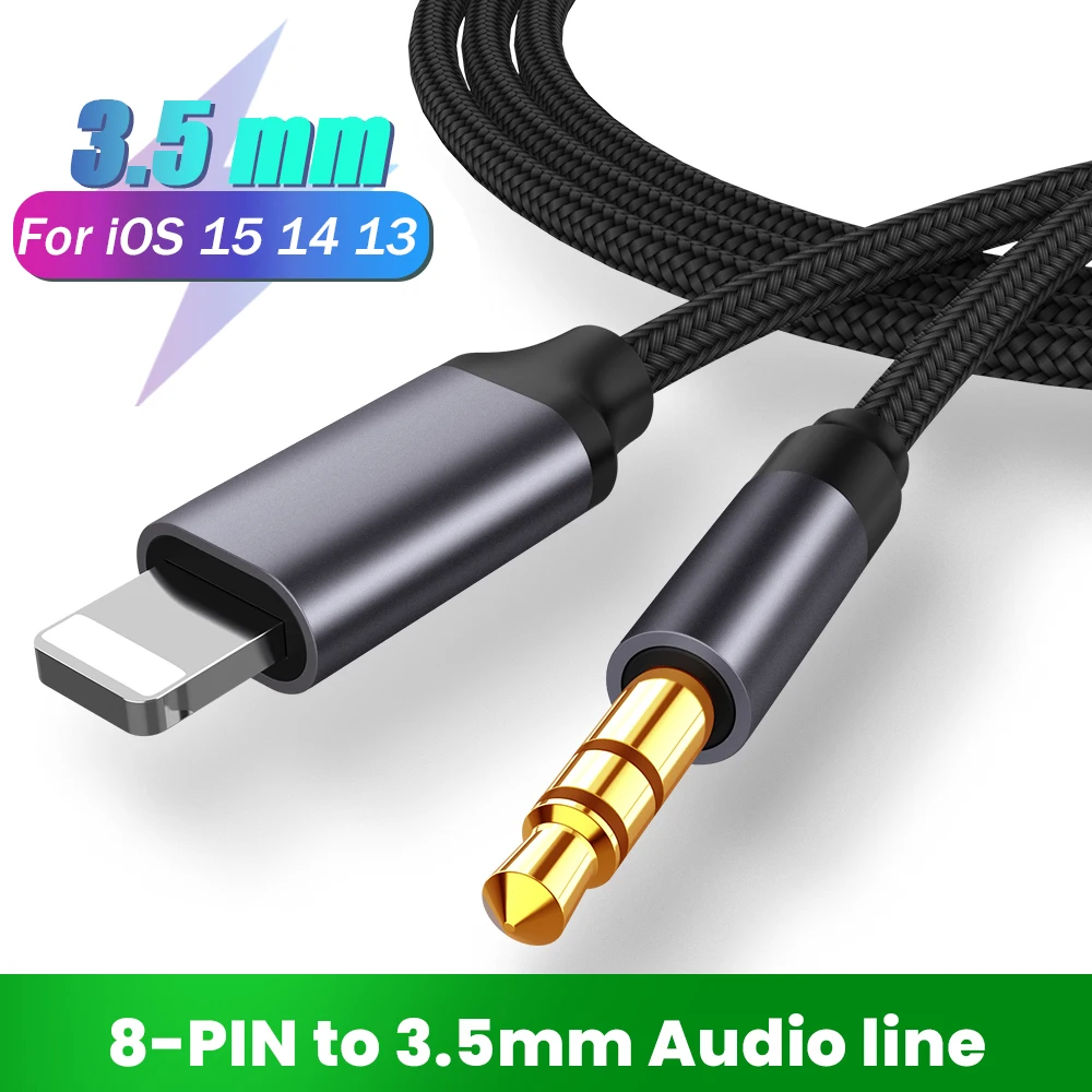 Audio Cable For iPhone 11 Pro XS XR X 12 iOS 14 Jack 3.5mm Audio Aux Cable 8Pin To 3.5mm Adapter Cord For Car Headphone Speaker