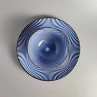 ceramic tableware bowl plate set blue and white striped japanese style korean style retro net red dinner plate