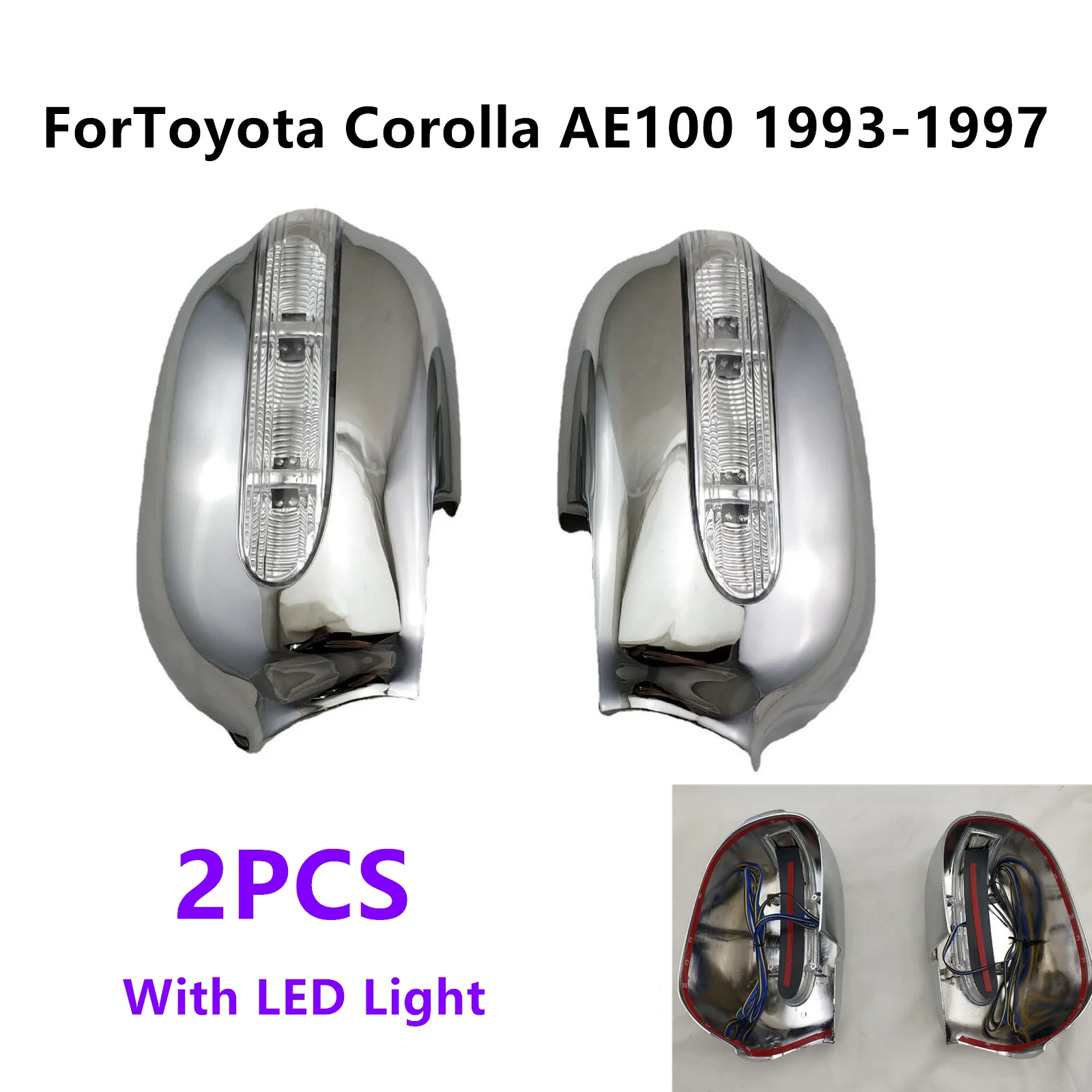 

2Pcs Side Mirror Cover Trim With LED Light Caps Housing Shell Decor For Toyota Corolla AE100 1993 1994 1995 1996 1997