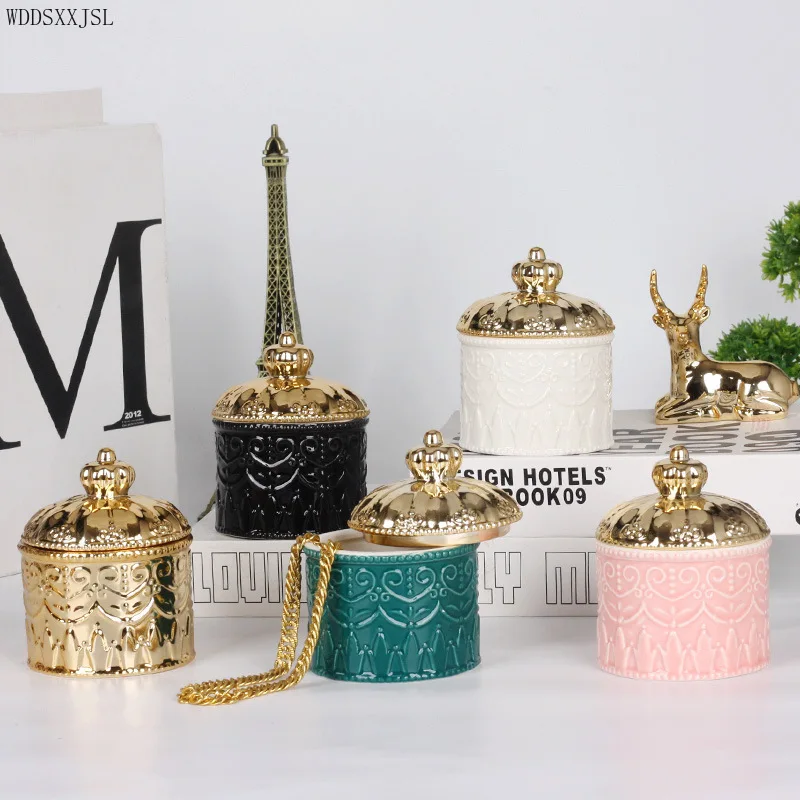 

WDDSXXJSL creative ceramic crafts electroplating storage tank desktop storage ring jewelry box kitchen debris tank home decor