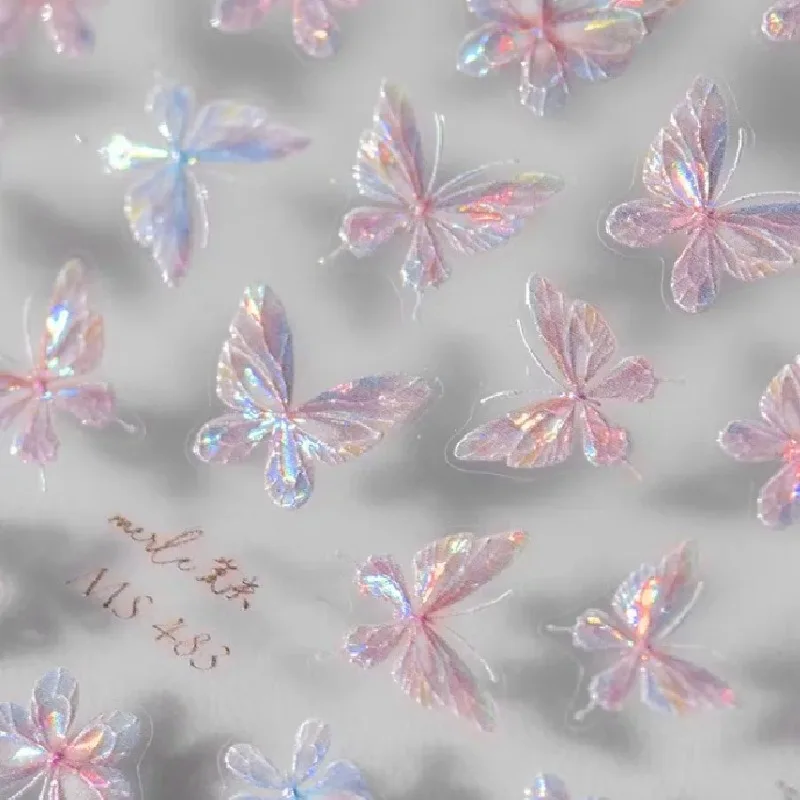 1 шт. розовые мерцающие наклейки для ногтей Aurora Shell Butterfly — 3D клейкие дизайна