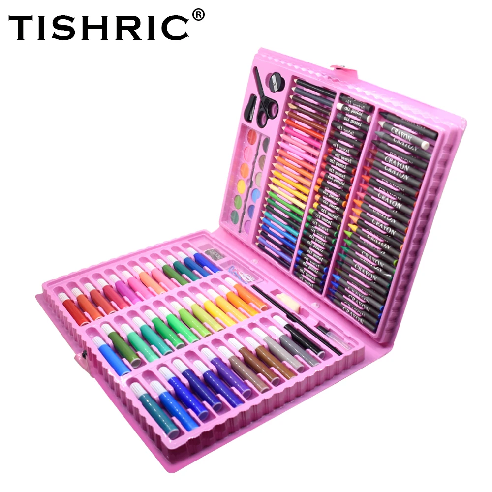 

TISHRIC 150Pcs Children Drawing Set Art Supplies Watercolor Pen Painting Oil Pastel Colored Pencil Crayon Drawing Kit Stationery