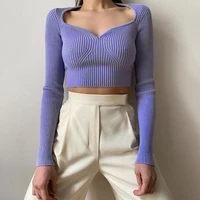 fashion spring high elastic long sleeve slim top womens new whitebluepurple sexy peach heart v neck woolen knitted shirt 2021