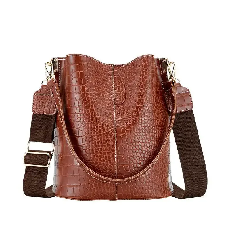

Alligator Pattern Bucket Bag For Women Vintage Shoulder Bag Big Capacity Crossbody Bag Elegant Shopping Handbag Purse