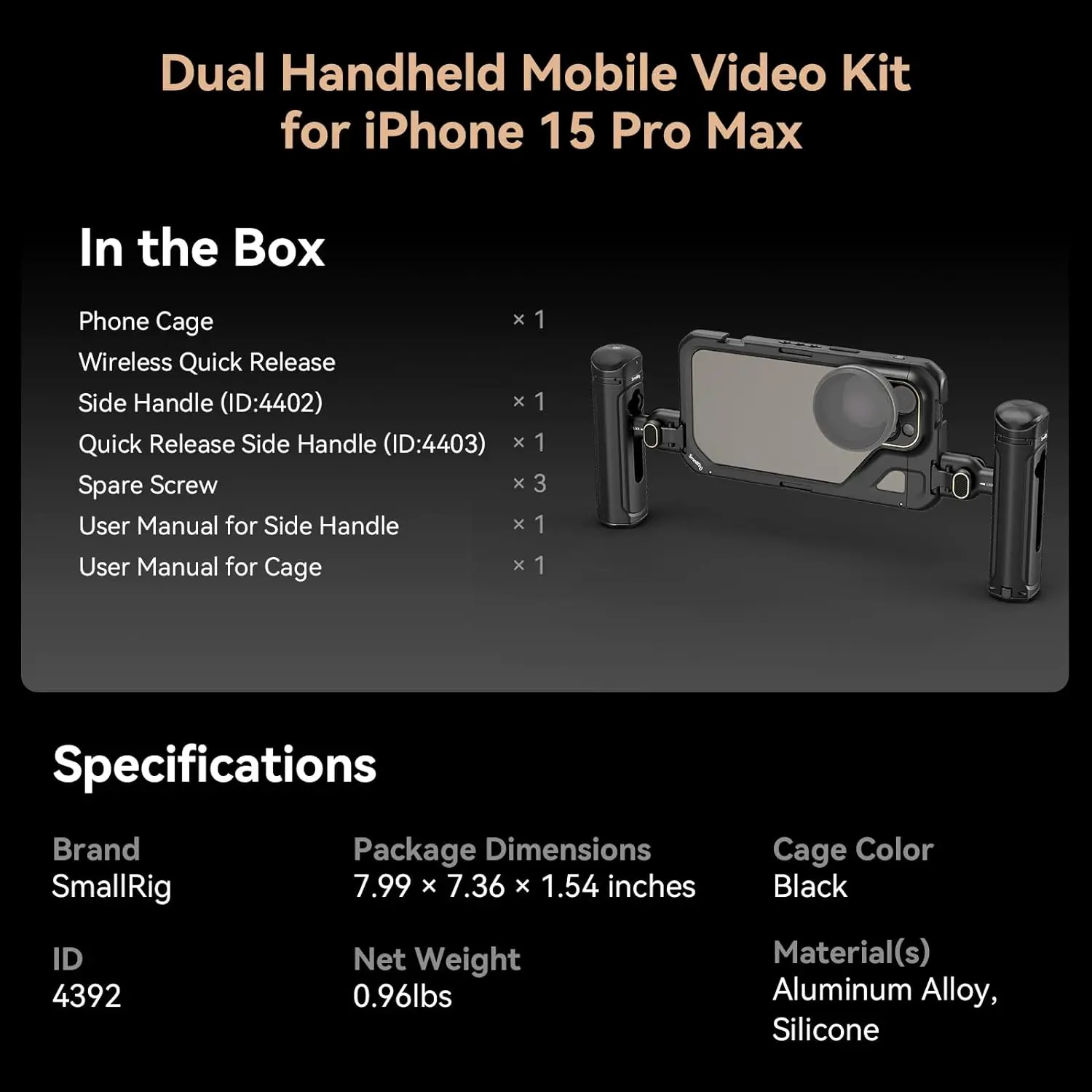 Двойная портативная клетка для телефона SmallRig iPhone 15 Pro Max Комплект клеток