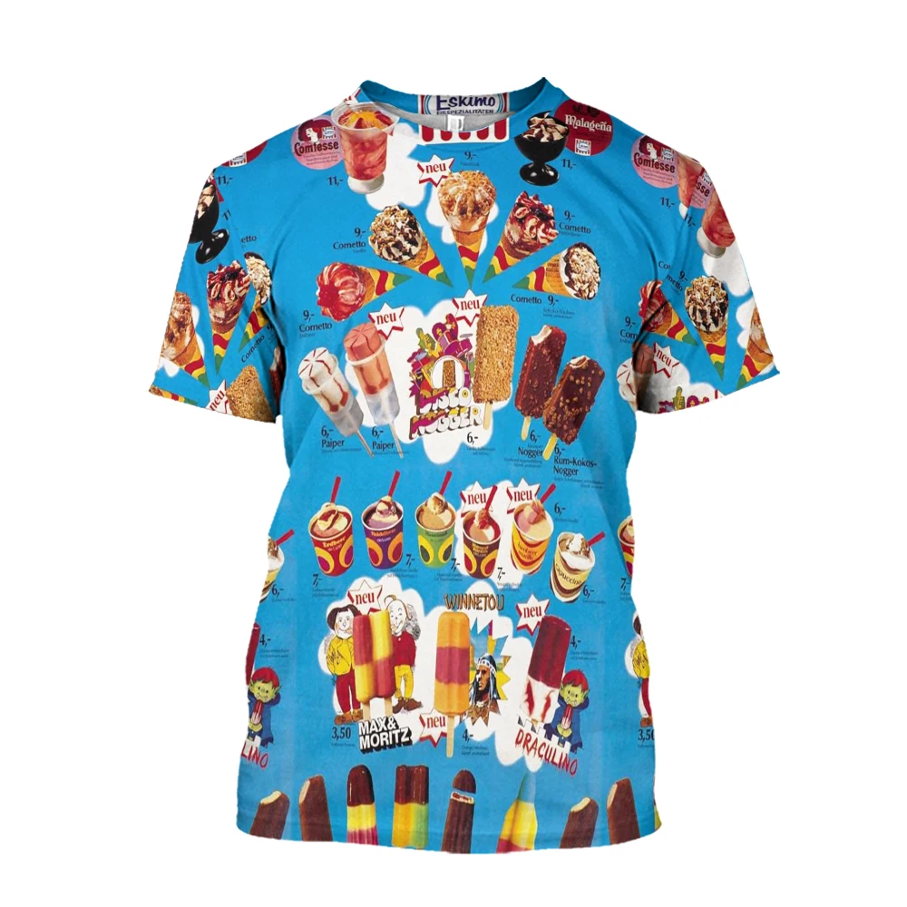 2025 Футболка с круглым вырезом и 3d принтом мороженого для женщин повседневная