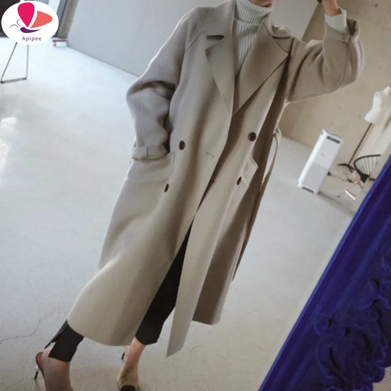 Женская Классическая ветровка свободная длинная куртка с двойной застежкой