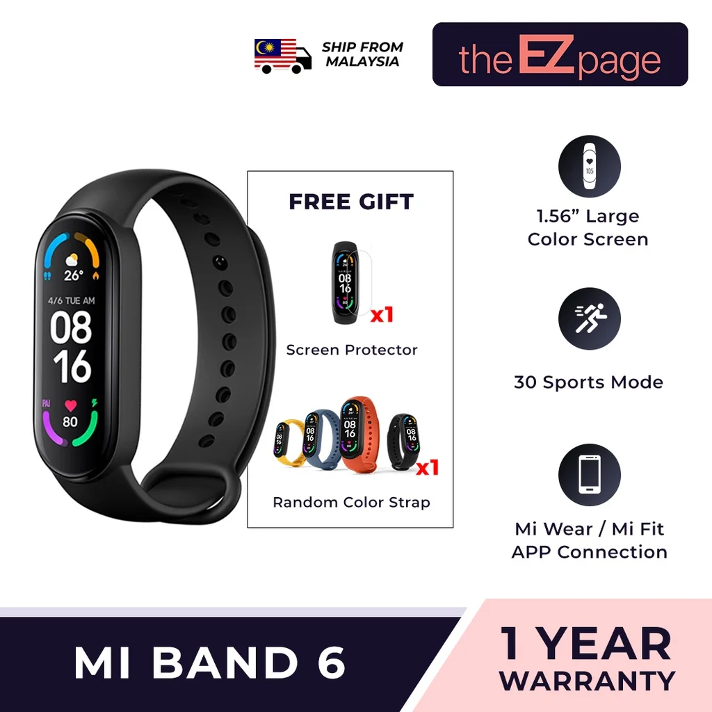 

Смарт-браслет Xiaomi Mi Band 6, цветной AMOLED экран с магнитной зарядкой, 30 спортивных режимов (1,56 дюйма)