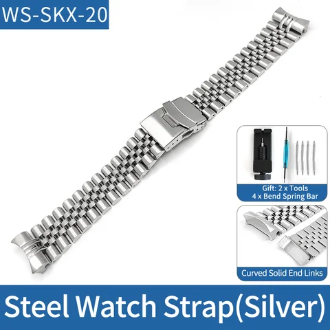 Ремешок из нержавеющей стали для наручных часов, изогнутый цельный браслет с 5 звеньями, 22 мм, для Seiko SKX007 SRPD61, аксессуары