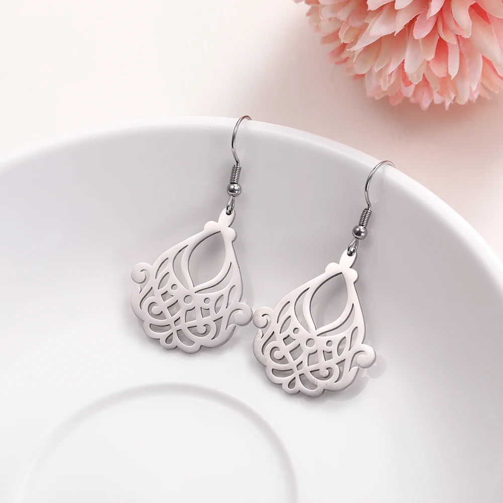 

Kkjoy Bohemia Heart Shape Carved Flower Geometry Silver Color Drop Dangle Earring For Women Vintage Jewelry Accessories New