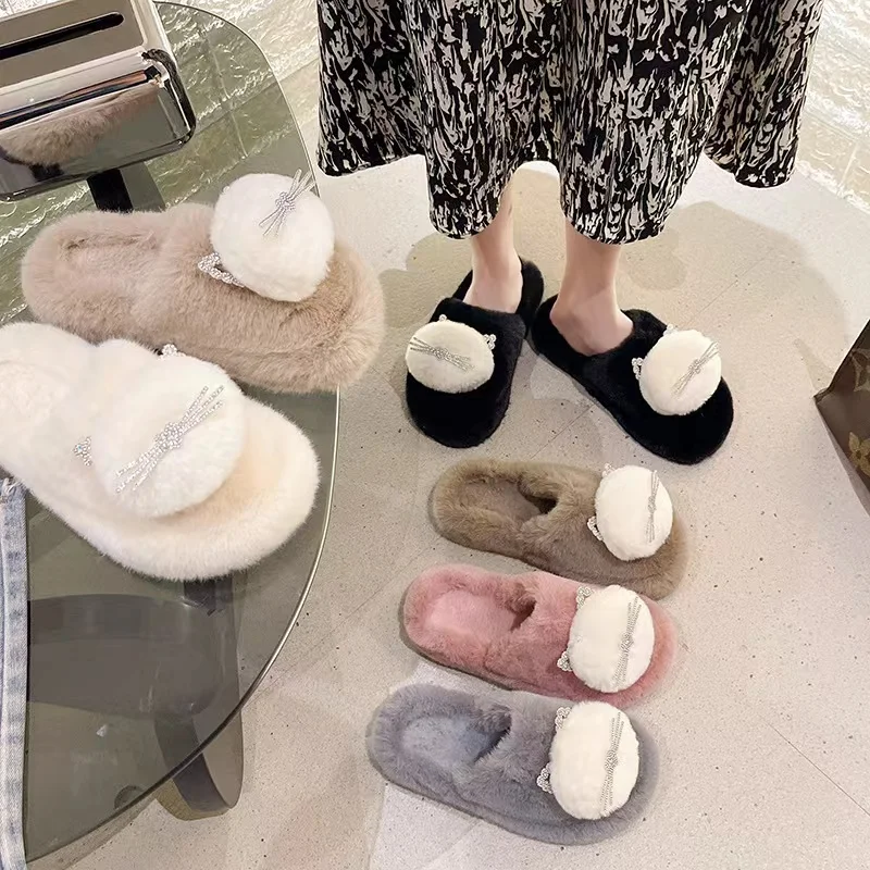 2023 Autumn/Winter New Style Blown Soft Sole Baotou Slop Slippers with Plush And Thickened Cute Cat Fashion Casual Plush Slipper