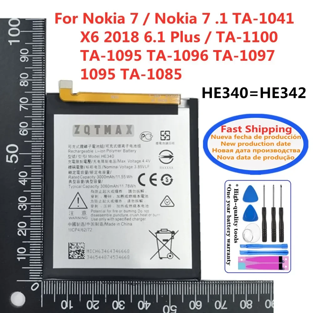 Аккумулятор HE342 HE340 3060 мАч для Nokia X6 2018/6 1 Plus 7/7 TA-1095 TA-1096 TA-1097 TA-1085 TA-1100 TA-1041 TA-