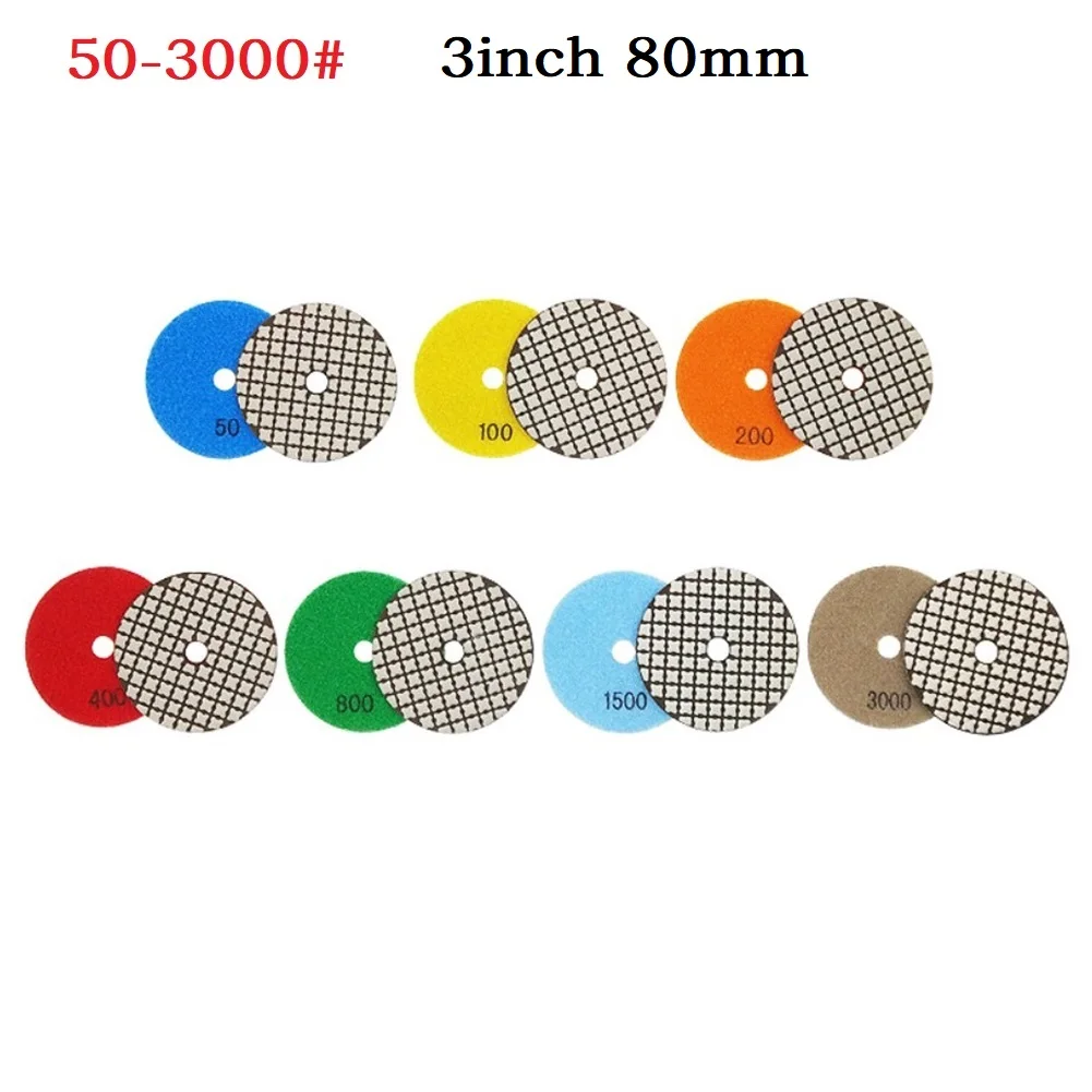 

1PC 3 Inch 80mm Dry Diamond Polishing Pads Granite Concrete Marble Glass Stone Sanding Disc 50-3000 Grit