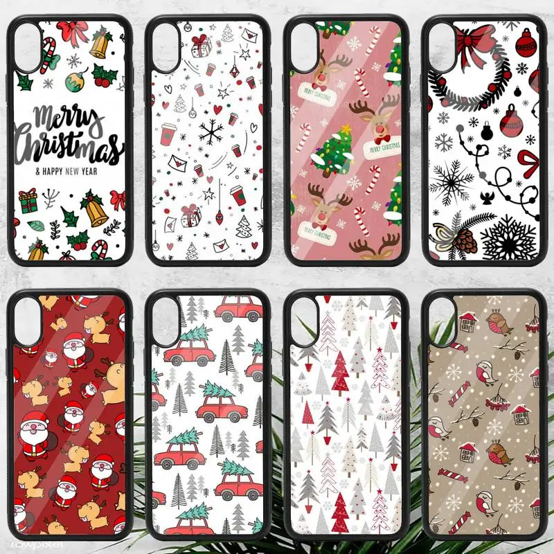 

merry christmas tree santa snowflake Phone Case PC for iPhone 11 12 13 pro XS MAX 8 7 6 6S Plus X XR Luxury shell funda