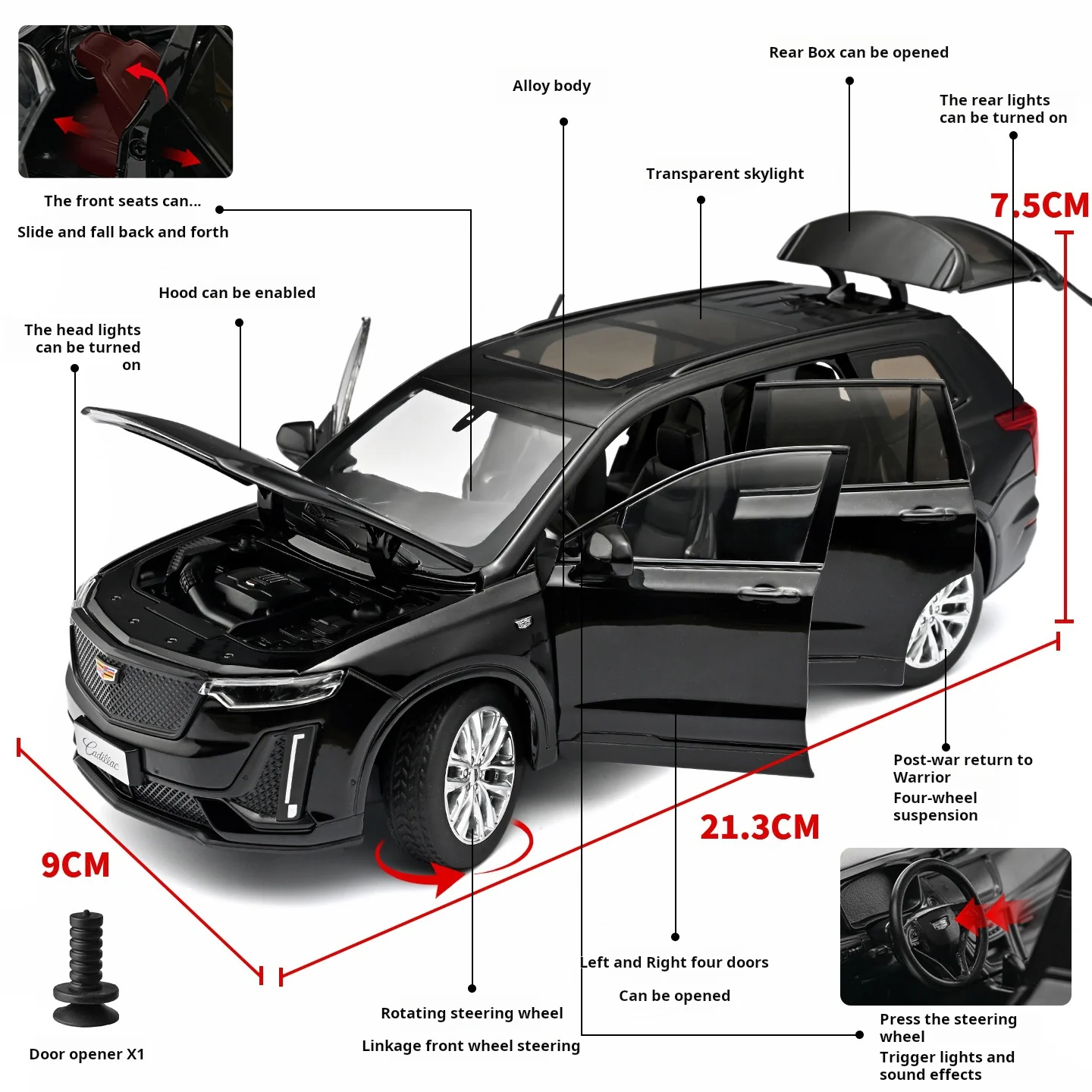 Масштабная модель внедорожника Cadillac XT6 1:24, официально лицензированная, изысканная, из сплава, с функцией отката назад, для декора и игр (art.: 3920da07f2e9f) - 3920da07f2e9f
