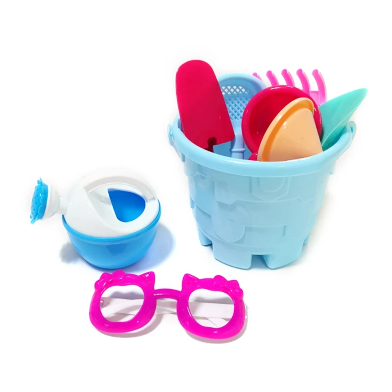 

85WA 9 Pcs Outdoor for Beach with Mesh Bag Glasses Bucket Shovels Sandbox