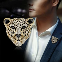 1 pack new design vintage glamour cutout full rhinestone leopard head brooch men fashion luxury suit shirt badge accessory