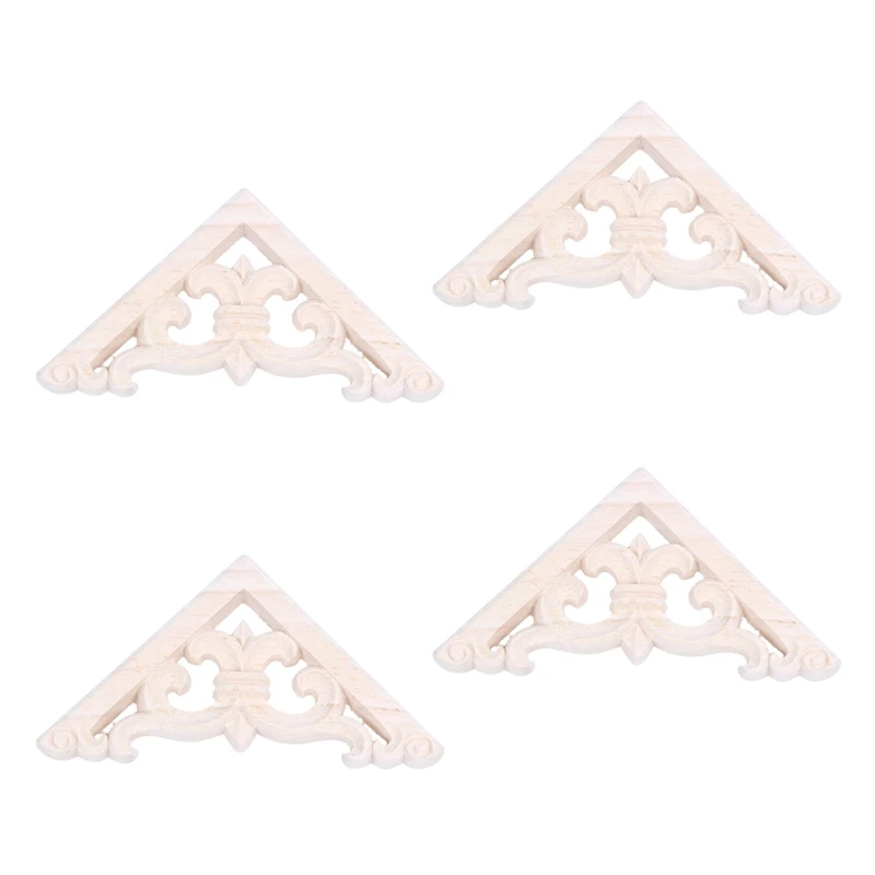 

4Pcs 8X8cm Wood Carved Corner Onlay Applique Decor Furniture Craft Unpainted