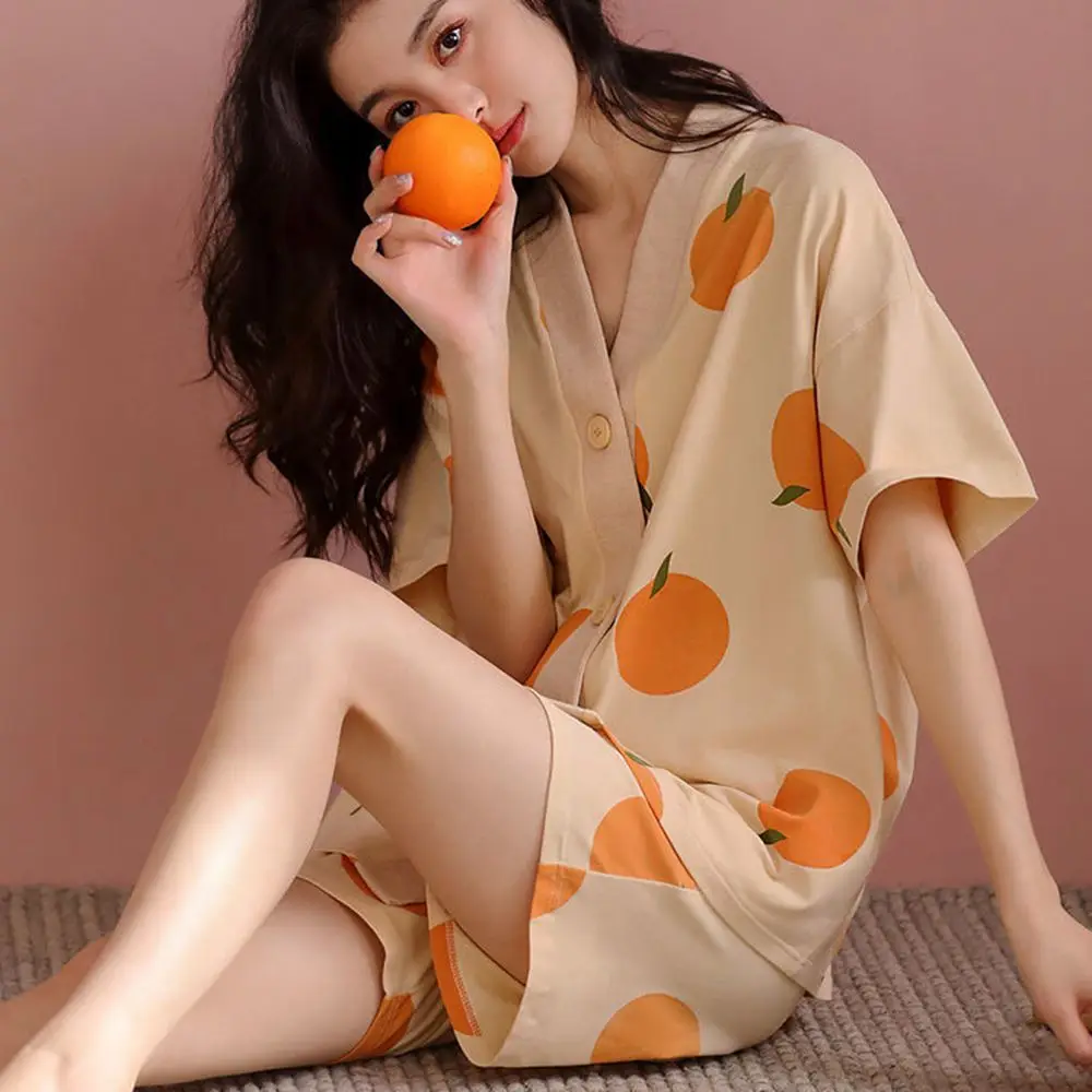 Женская летняя Пижама с V-образным вырезом и коротким рукавом