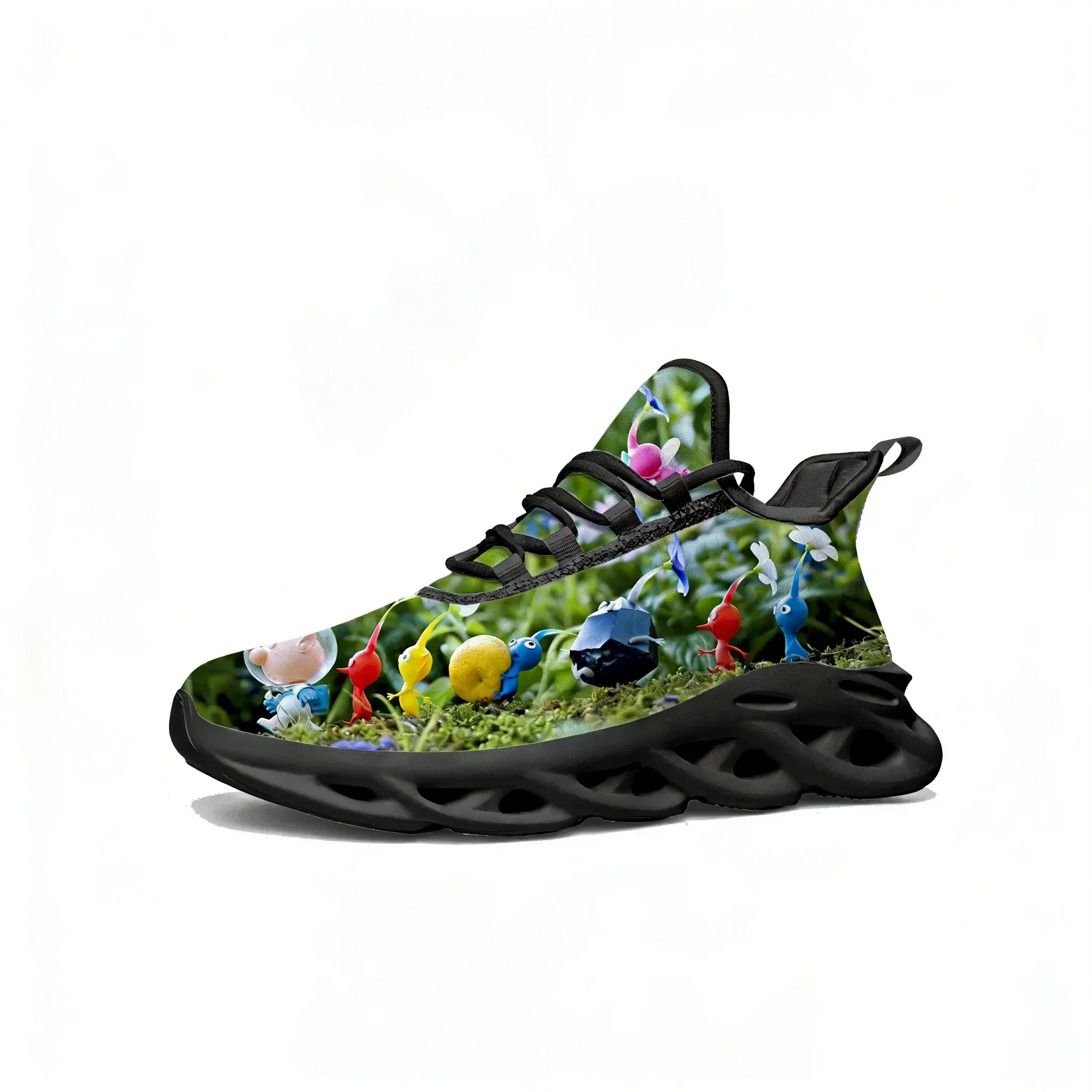 Фото Кроссовки Pikmin Flats: модные спортивные кроссовки для мужчин и женщин в стиле популярной мультяшной игры, индивидуальный пошив, шнуровка. №1