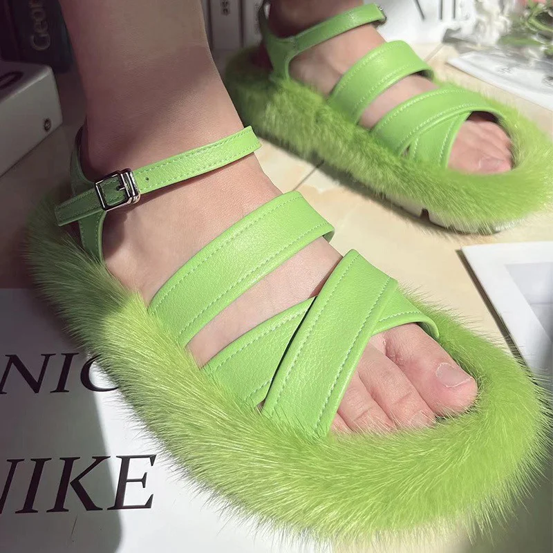 Европейская станция новые женские высококачественные Шлепанцы из меха норки