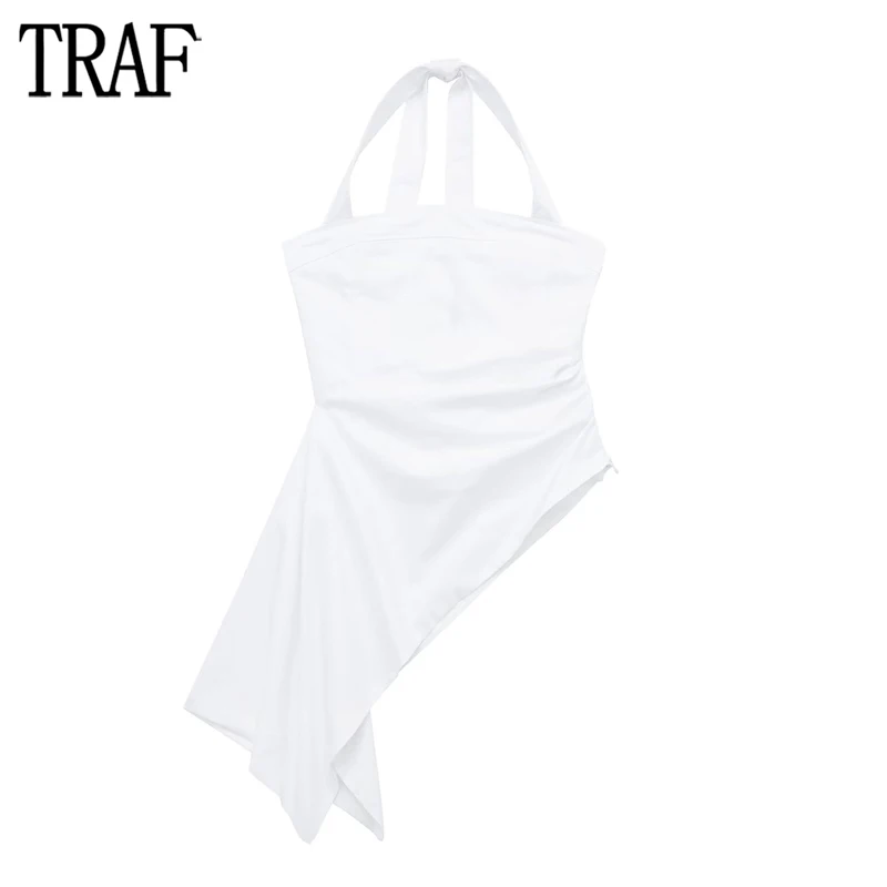 

Топ женский летний асимметричный с рюшами и лямкой на шее, без рукавов