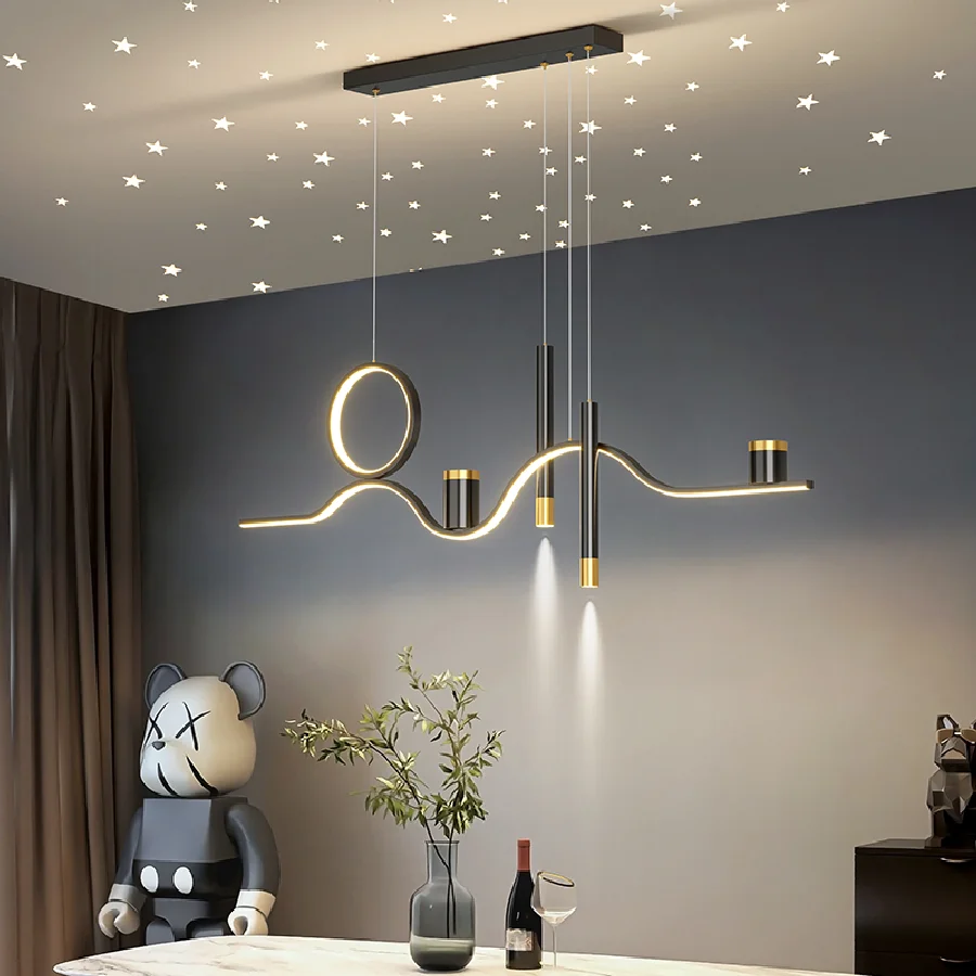 

New Restaurant Chandelier Modern Minimalist Led Long Dining Room Table Lamp Nordic Creative Personality Star Bar Chandelier