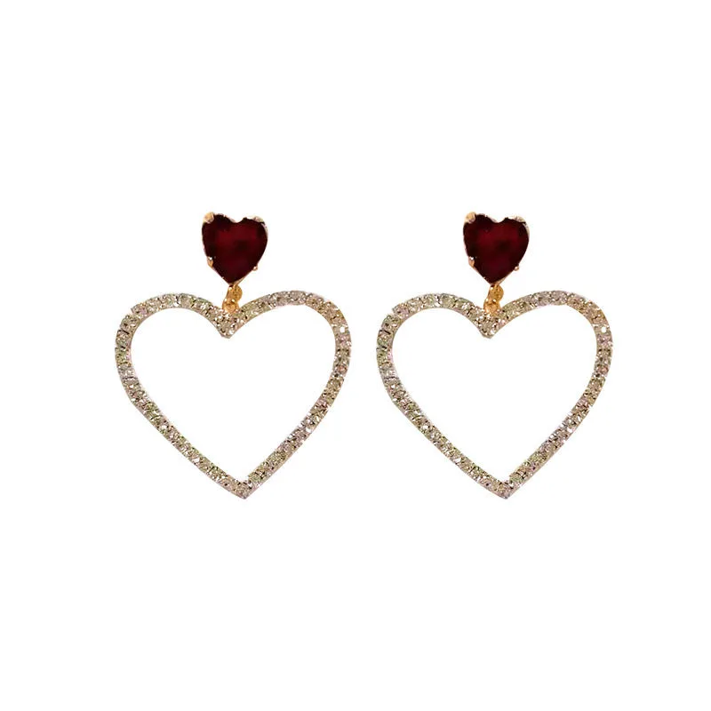 

PTQASP 2023 Korean Fashion Jewelry Shining Rhinestone Hollow Heart Drop Earrings for Women Girls Vintage Red Crystal Earrings
