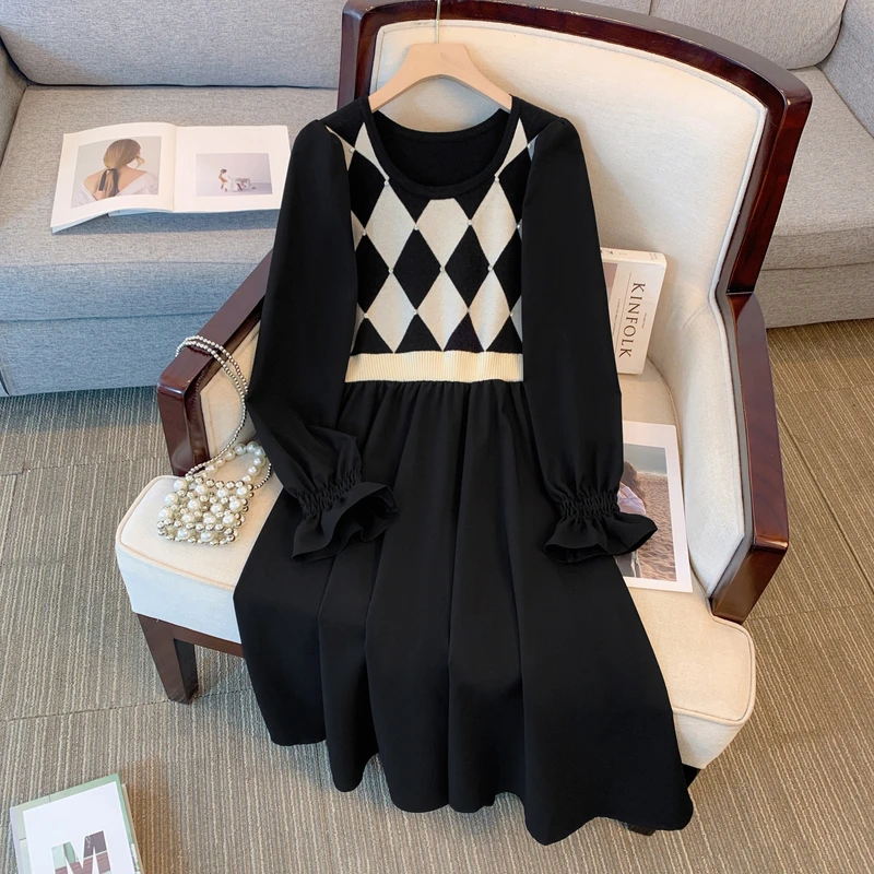 EHQAXIN 2023 Осень-Зима Женское вязаное платье модное повседневное Элегантное