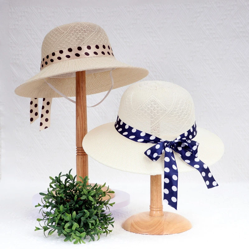2022 Summer Girls Sun Hats Wide Brim Bowknot Straw Hat with Ribbon Outdoor Sun Protection Women Hats Ladies Panama Caps images - 6