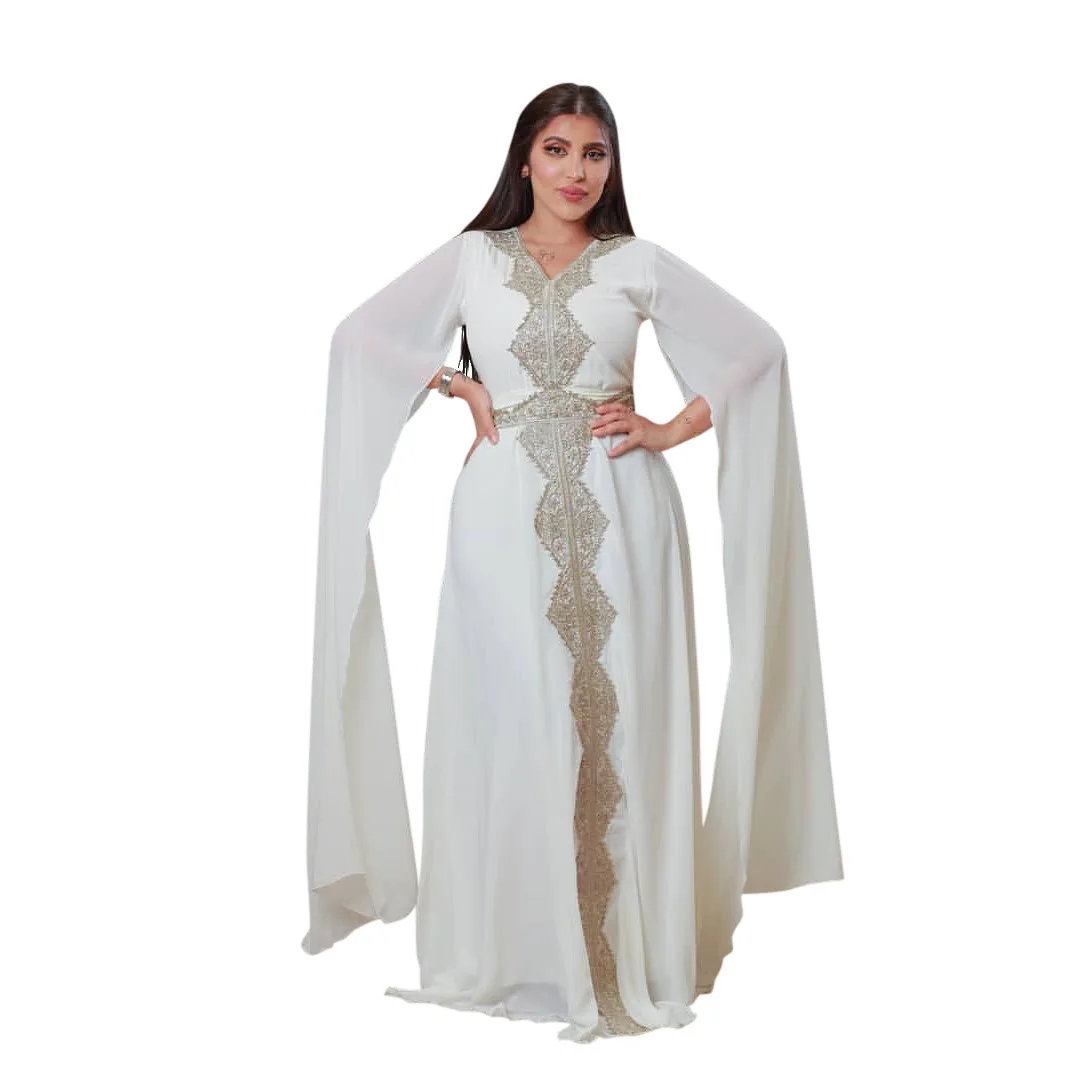 Summer 2023 Women's Clothing New Muslim Gown Embroidered Chiffon Dubai Abaya Arab Islamic Women with Belt Evening Dress Ramadan