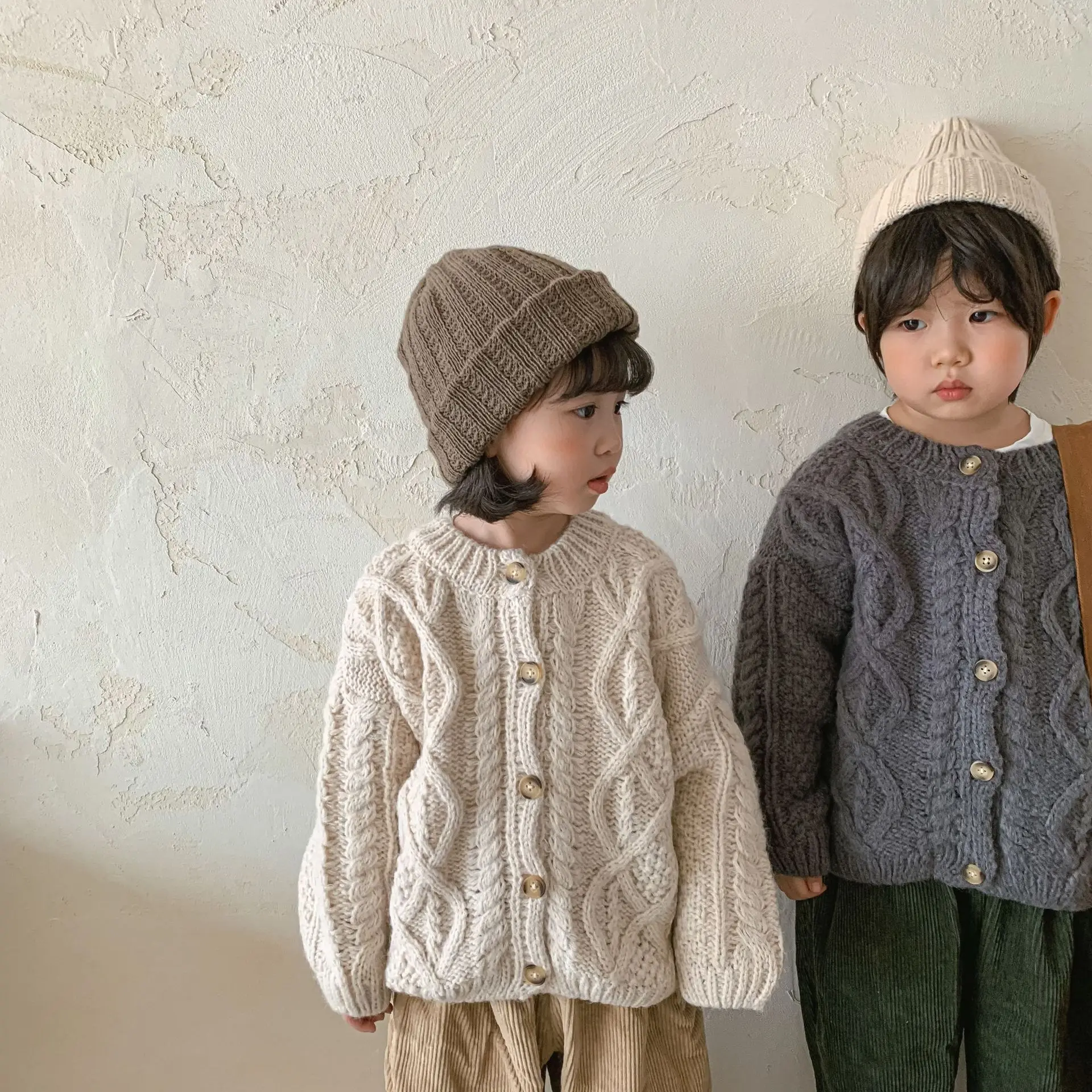 

Sweaters Cardigan Toddler Clothes Autumn Korean Children Winter Baby Girl Coarse Wool Hemp Casuales Retro Knitwear Coat Boys Kid