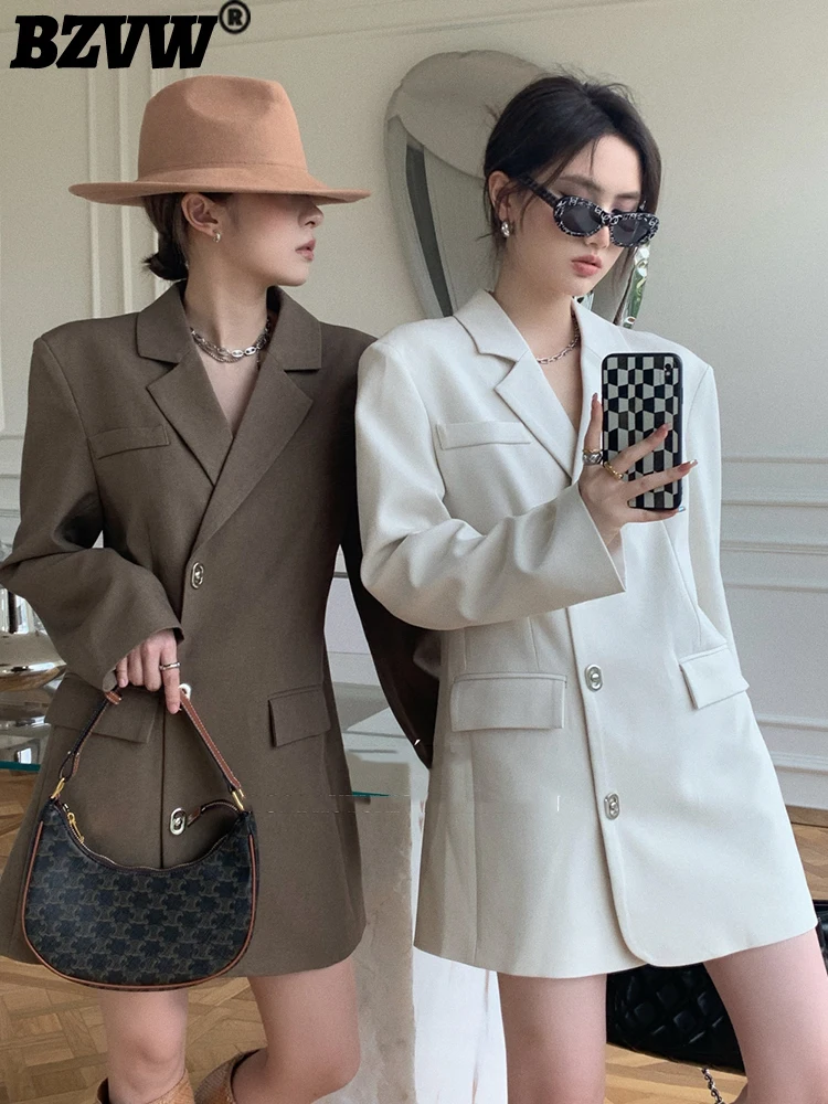 

BZVW Designer Backless Long Sleeve Blazer Dresses For Women Fashion Temperament 2023 Autumn Female Suit Coat Dress 25X01648