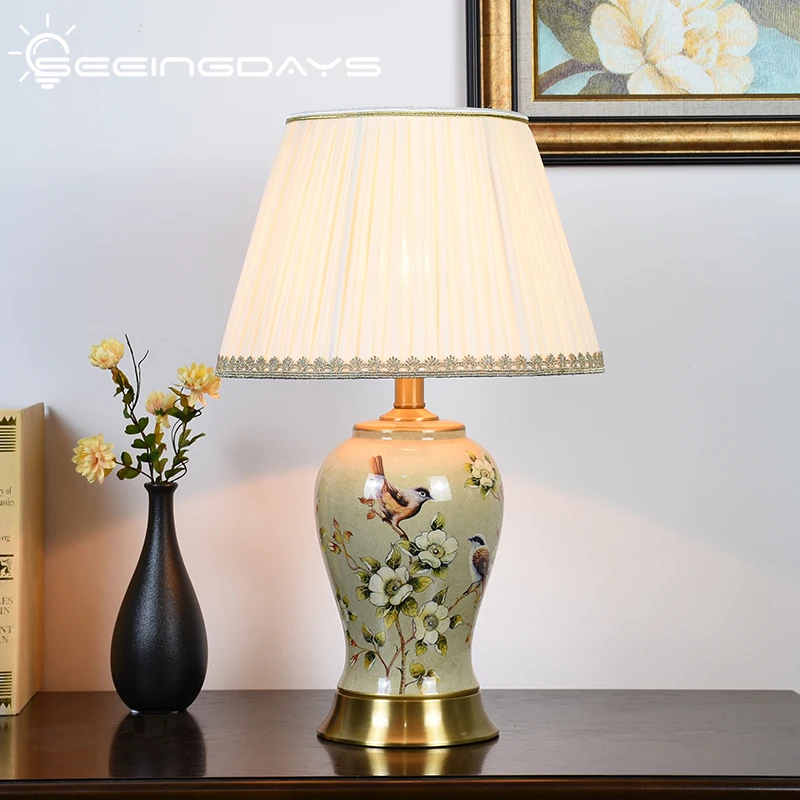 

Free Shipping Vintage Flower and Bird Ceramic Table Lamp for Bedroom Living Room Bedside Lamp Study Desk Lamp Home Decor Luxury