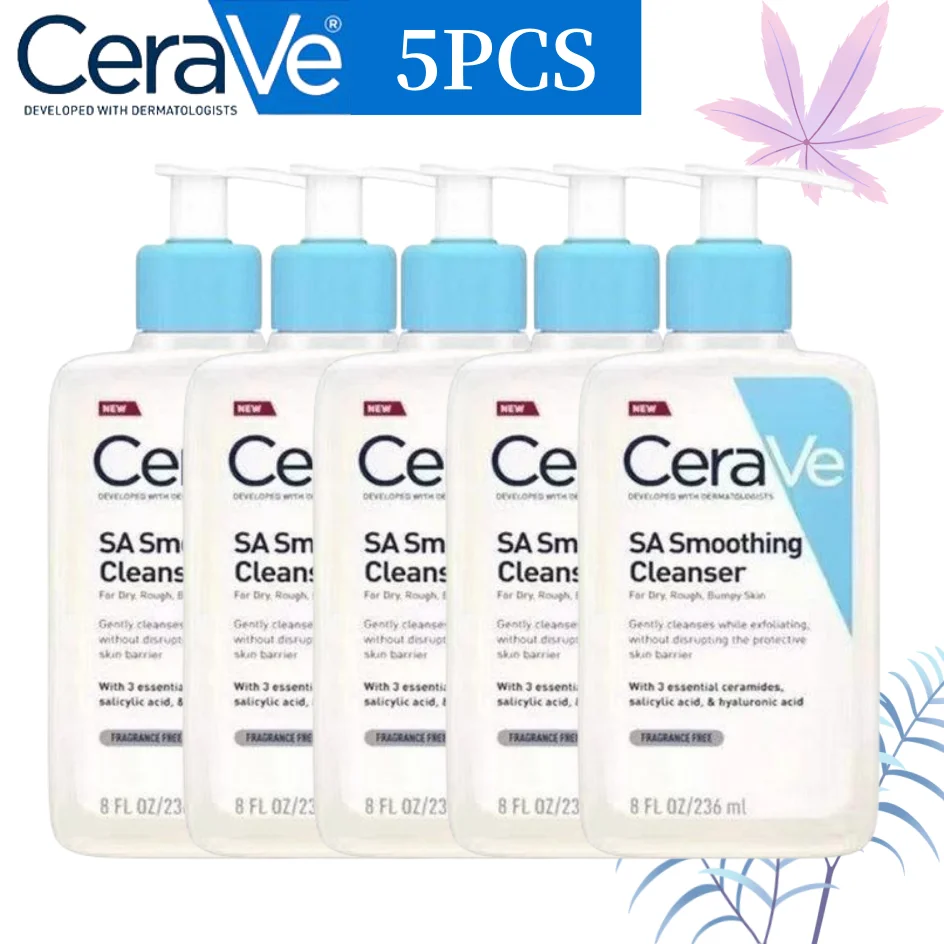 

5PCS CeraVe SA Smoothing Cleanser With Salicylic Acid Acne Treatment Moisturizing Whitening Oil Control for Dry Rough Skin 236ml