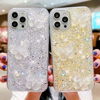 3d crystal butterfly glitter phone case for iphone 13 12 mini xs 11 pro max x xr 8 7 6s 6 plus se2022 silicone soft epoxy cover