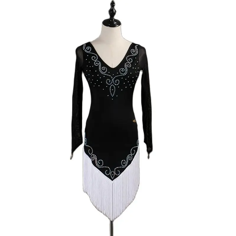 

Latin Dance Dress Ballroom Competition Dress Diamond Fringe Clothing Adult/Kids Rumba/Tango/Samba/Cha Cha Practice Wear DQL1932