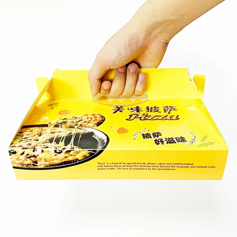 

Custom printed 8 10 12 inch black white eco friendly food corrugated cardboard paper packaging carton box for pizza with handle