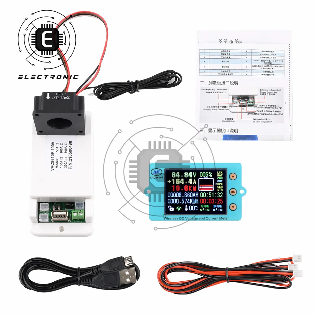 

DC 100V 500V 100A 200A 500A Wireless Voltage Meter Voltmeter Ammeter Solar Battery Charging Coulometer Capacity Power Detector