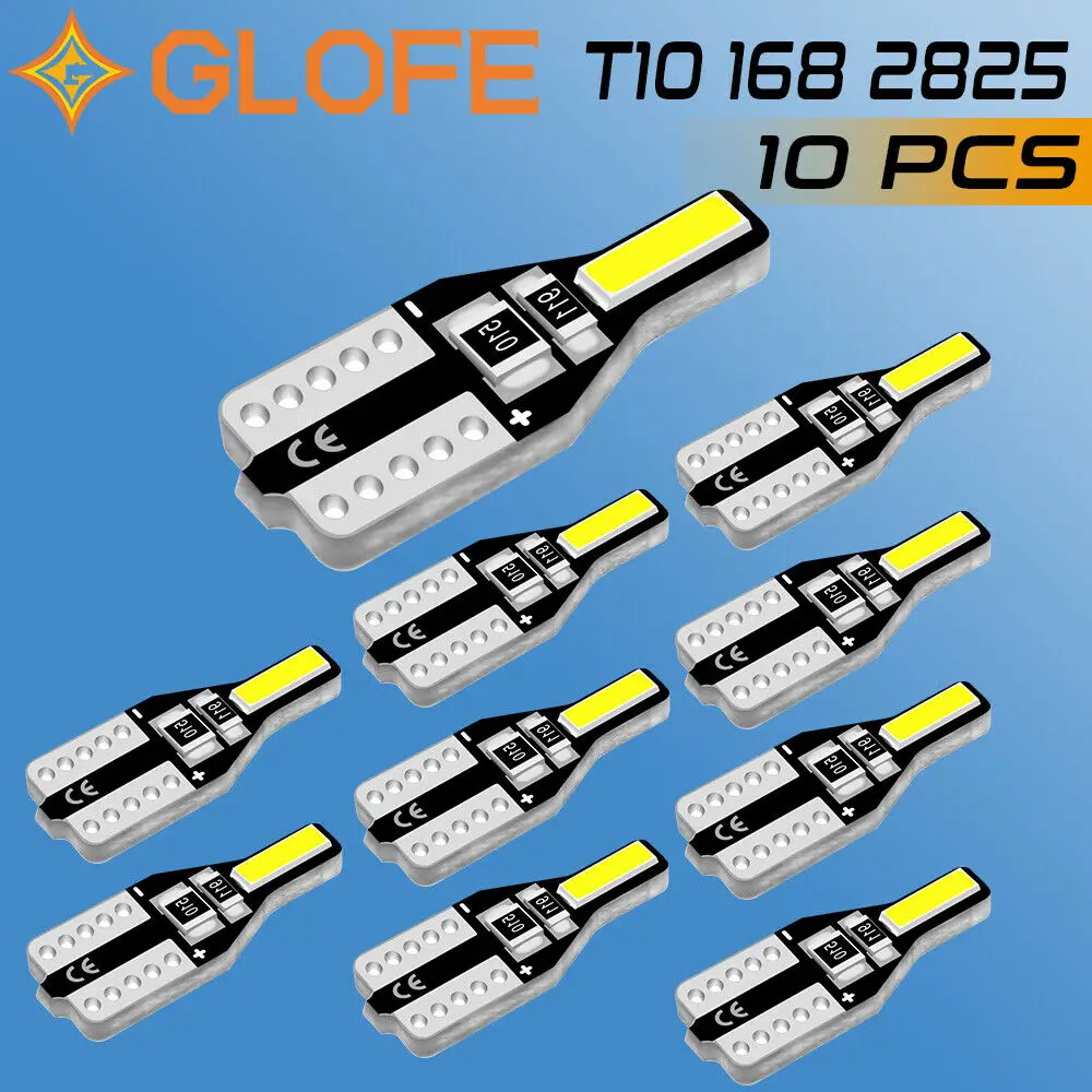 

10 шт., белые светодиодные лампы T10 194 168 2Smd 6000K