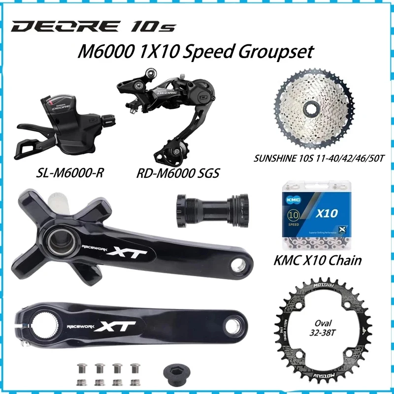 Deore M6000 1X10S Derailleurs M6000 Shift Lever SUNSHINE Cassette KMC X10 10v Groupset RACEWORK XT Crankset Mot chainring