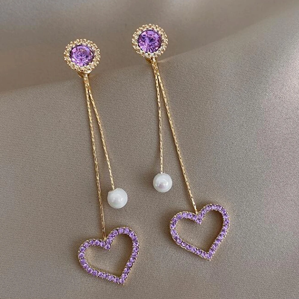

Fashion Sweet Pearl Tassel Earrings for Women Shiny Zircon Ear Stud Heart Pendant Ear Line Trend Charm Girls Party Jewelry Gifts