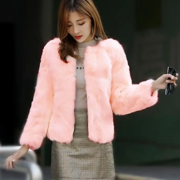 Women's Fur Jacket Winter Artificial Mink Hair Fur Coat Short Zipper Plush Women's Clothing Thickened Faux Fur Coat