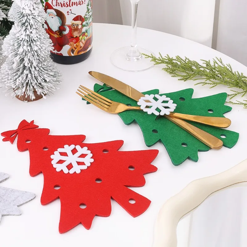 20/4x Christmas Silverware Holder Flatware Cutlery Pockets Xmas Tree Dinner Knife Fork Covers Holiday Party Table Decor