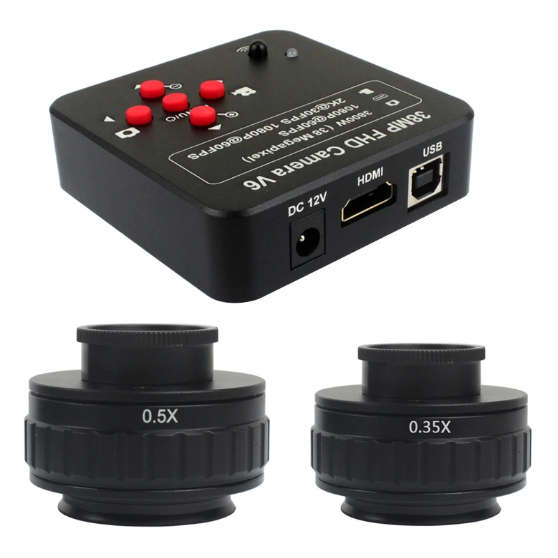 

2K 38MP HDMI USB Industrial Electronic Digital Microscope Camera +0.5x 0.35x Trinocular Stereo Microscope C Mount Adapter Lens