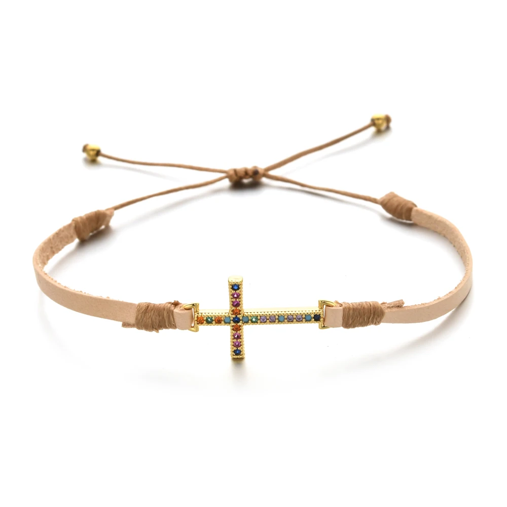

ZMZY Handmade Rhinestone Cross Braided Bracelet Jewelry Leather Bracelets Bangles For Women Beads Crystal Cross Charm Gift